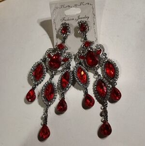 Elegant Red and Silver Drop Earrings